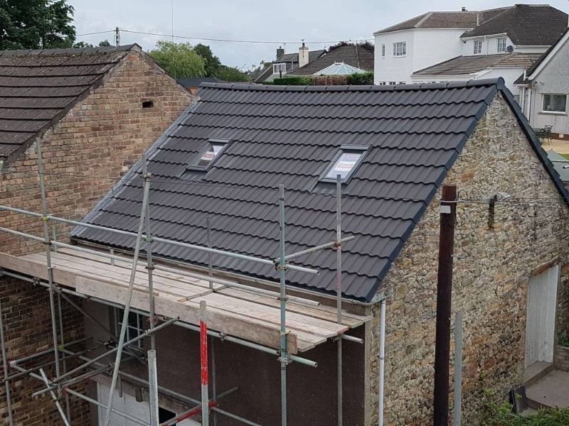 New roof installation with scaffolding